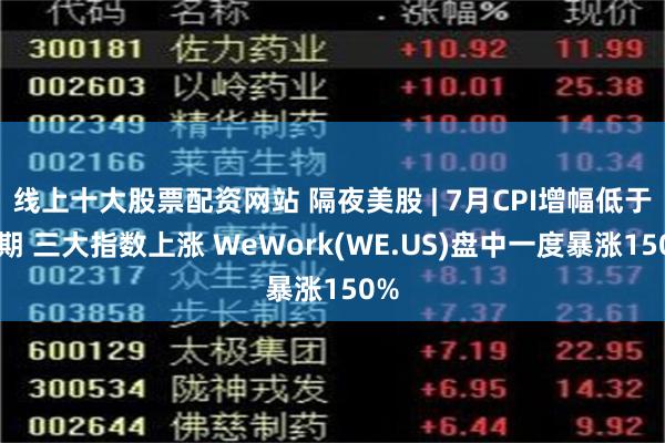 线上十大股票配资网站 隔夜美股 | 7月CPI增幅低于预期 三大指数上涨 WeWork(WE.US)盘中一度暴涨150%